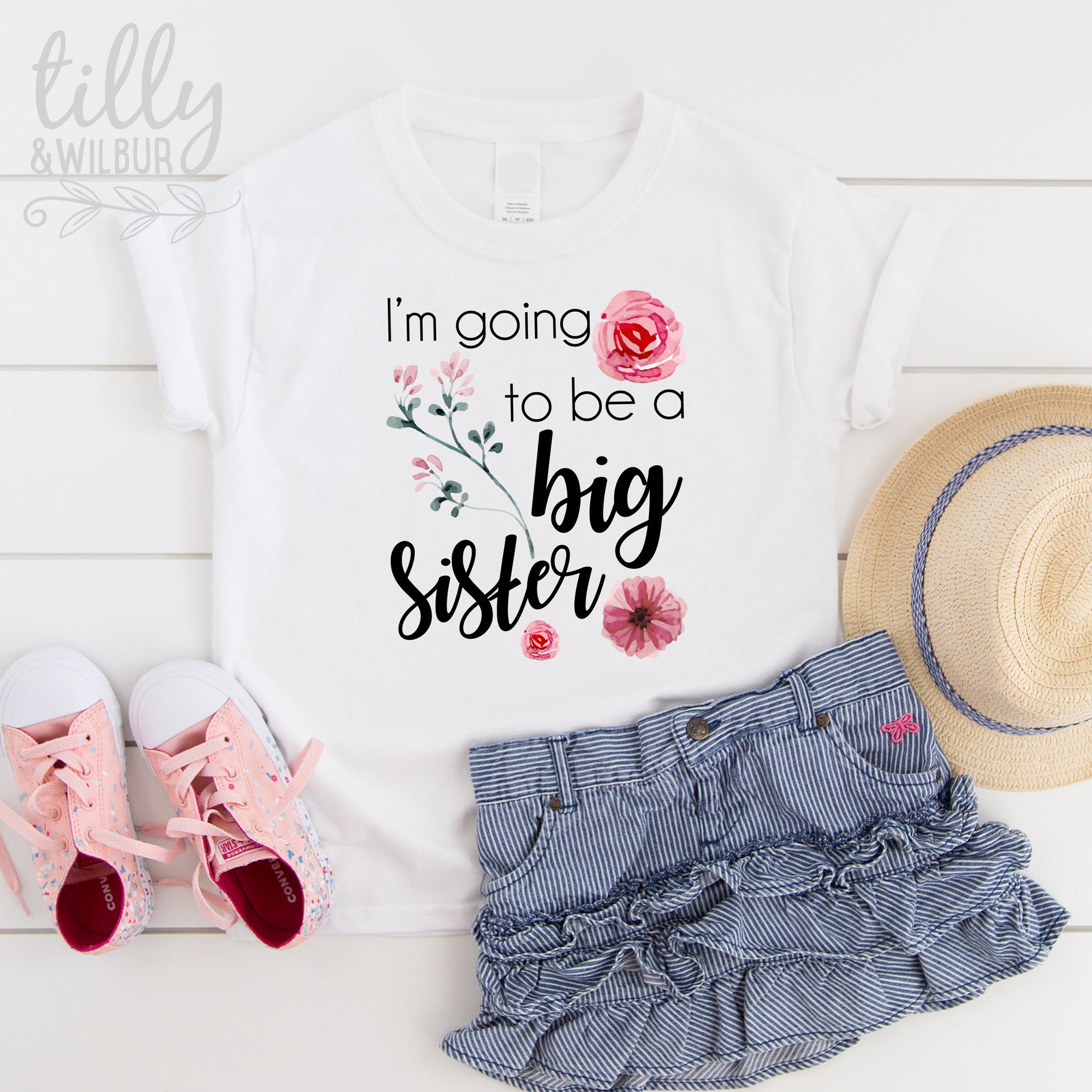 I'm Going To Be A Big Sister T-Shirt For Girls, Floral Sister Pregnancy Announcement