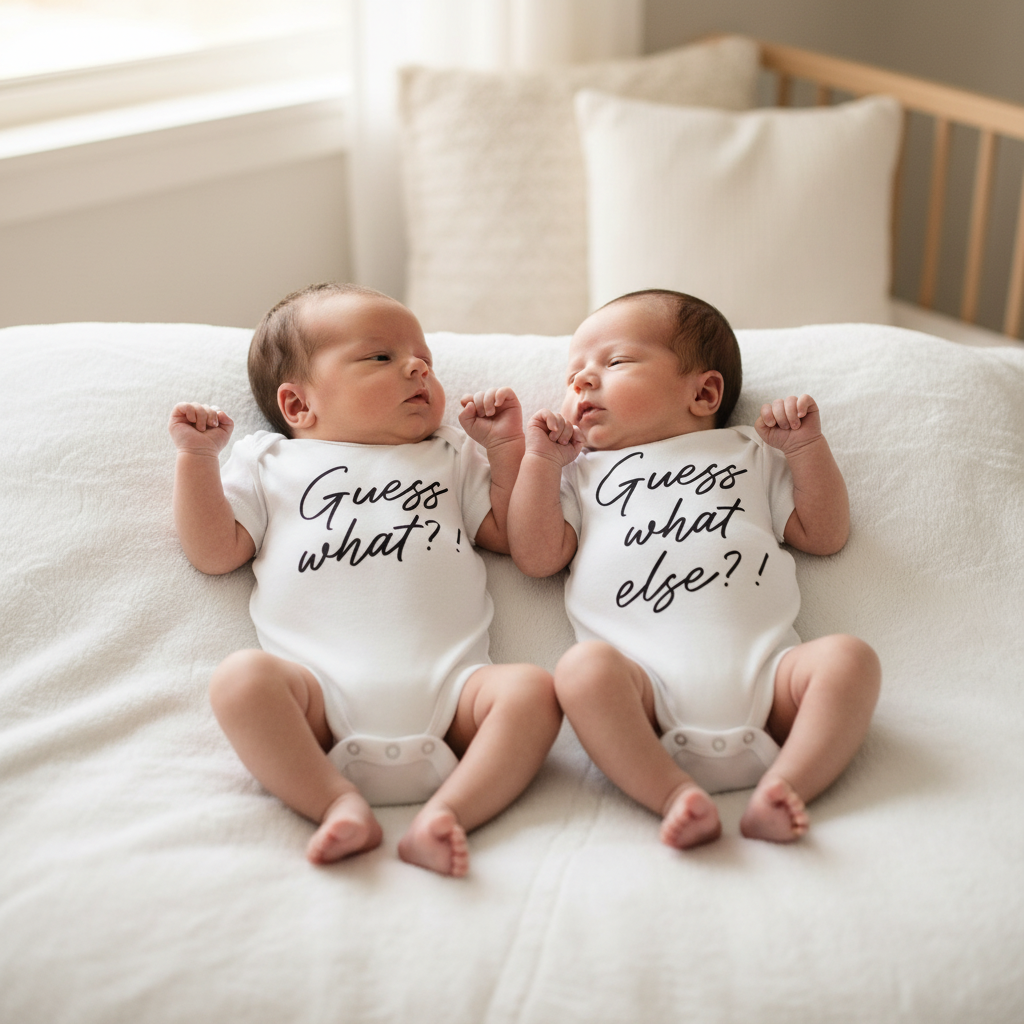 Guess What Twin Bodysuits – Twin Pregnancy Announcement Set