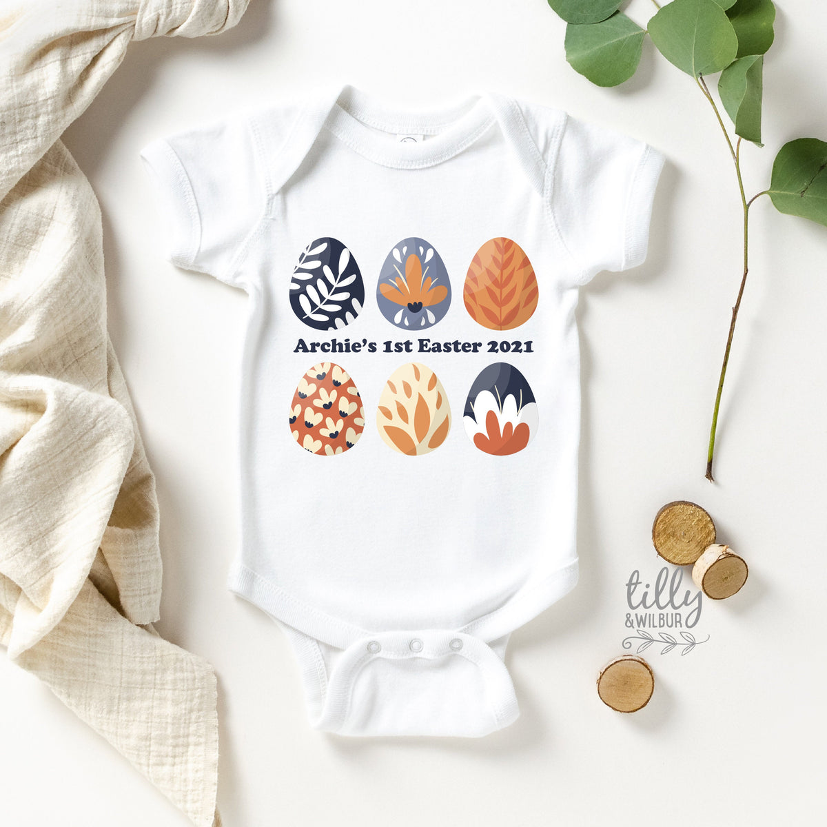 Personalised First Easter Baby Bodysuit | Custom Name 1st Easter Outfit | Easter Eggs Design