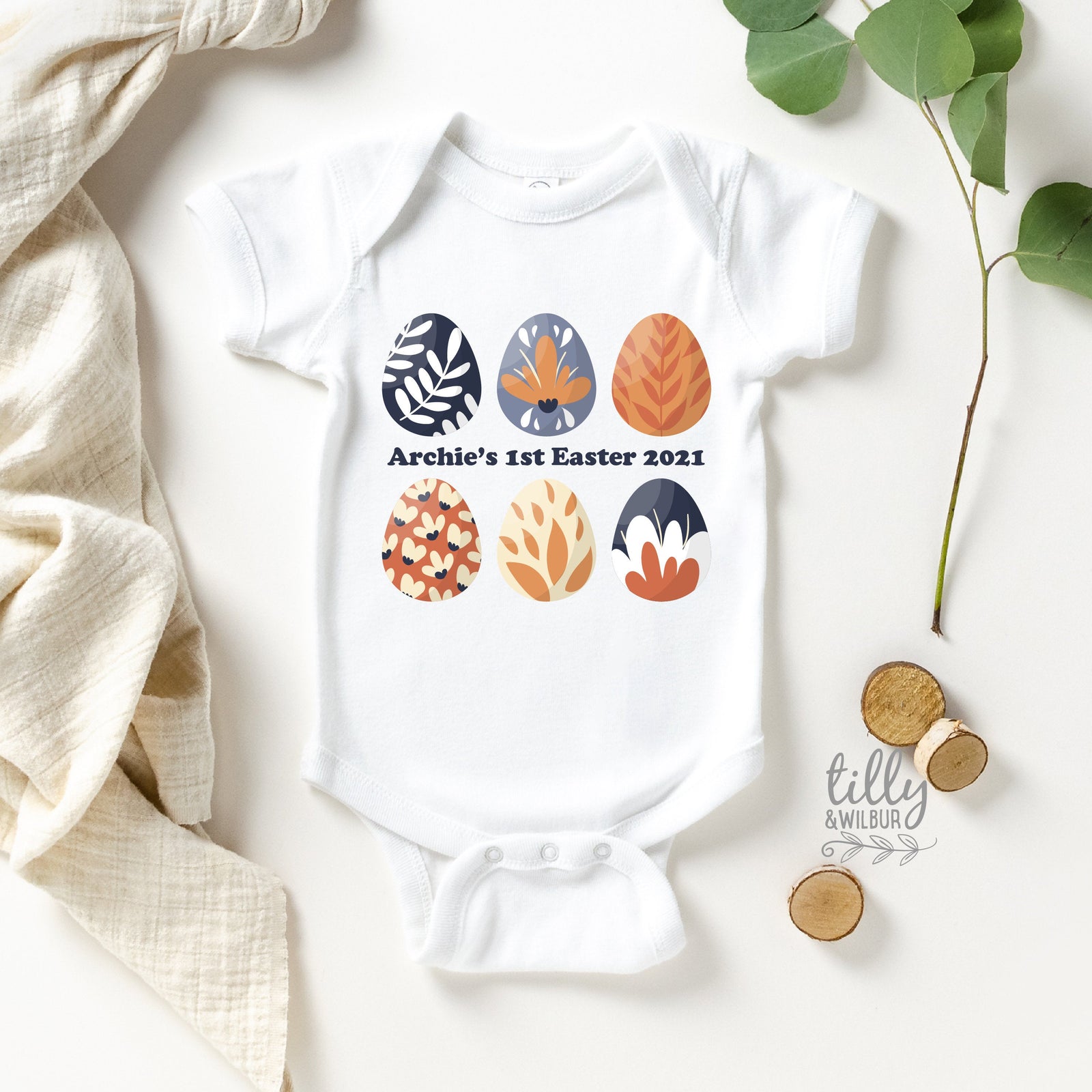 Personalised First Easter Baby Bodysuit | Custom Name 1st Easter Outfit | Easter Eggs Design