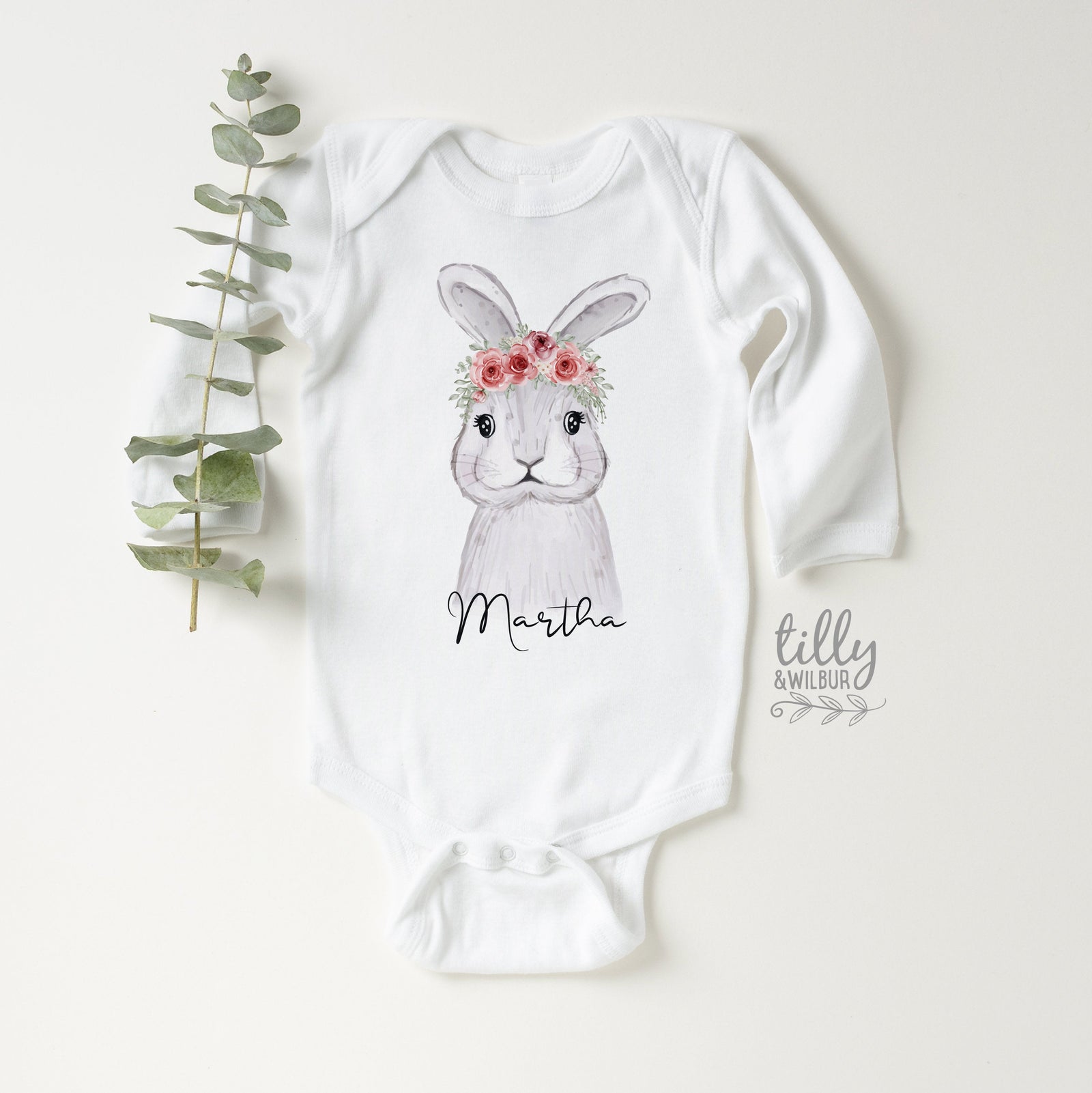 Personalised Floral Bunny Easter Shirt – Custom Name Bunny Top for Babies, Toddlers & Kids
