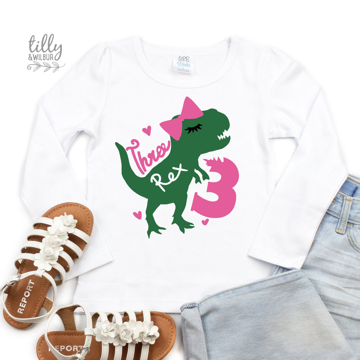 Three Rex Girl T-Shirt - 3rd Birthday Girly Dinosaur Tee