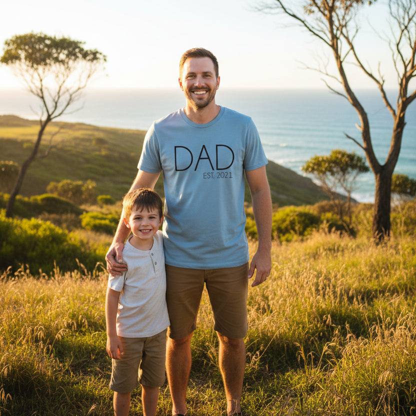 Dad Est. personalised year men's regular fit t-shirt in blue