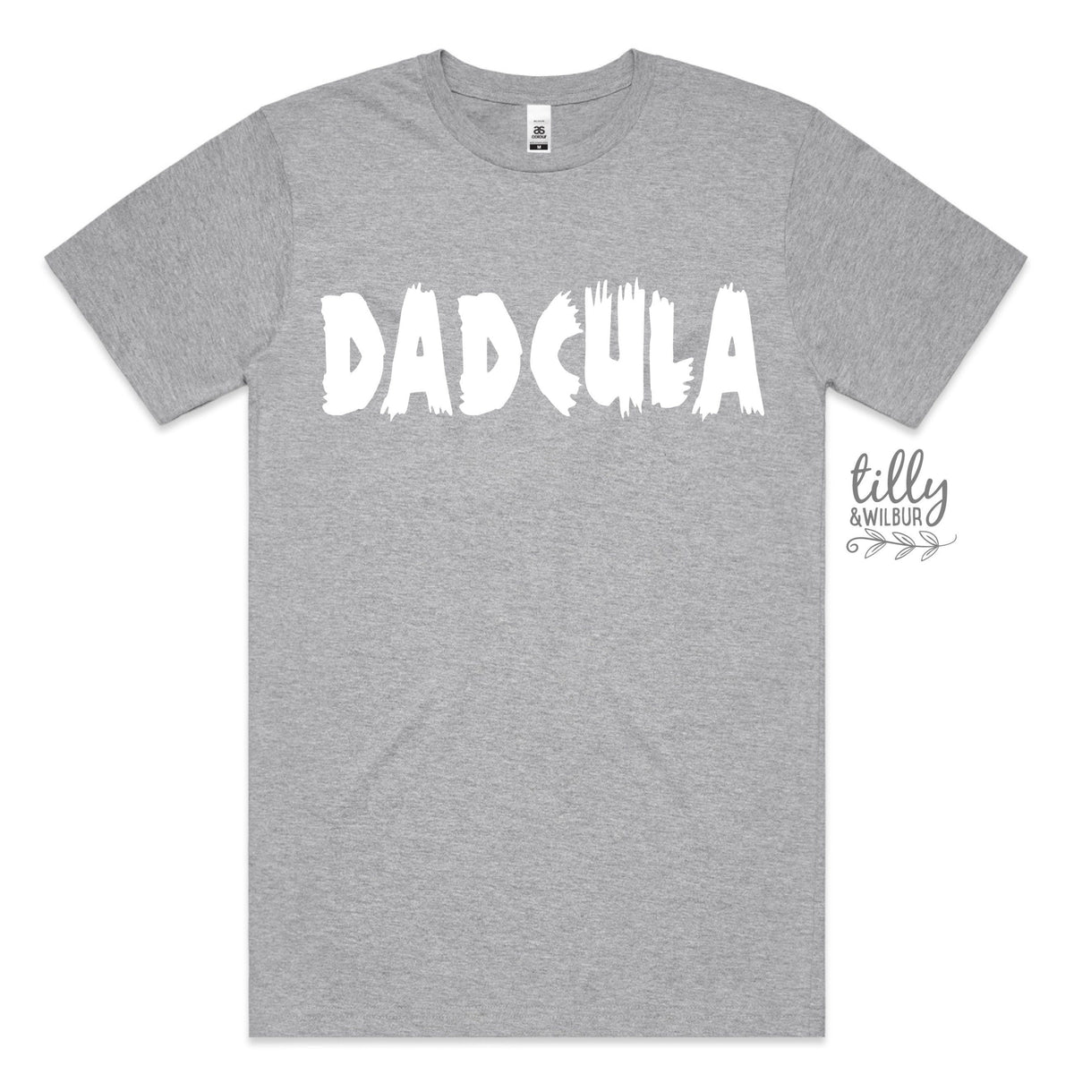 Gray t-shirt with &#39;DADCULA&#39; text on a white background