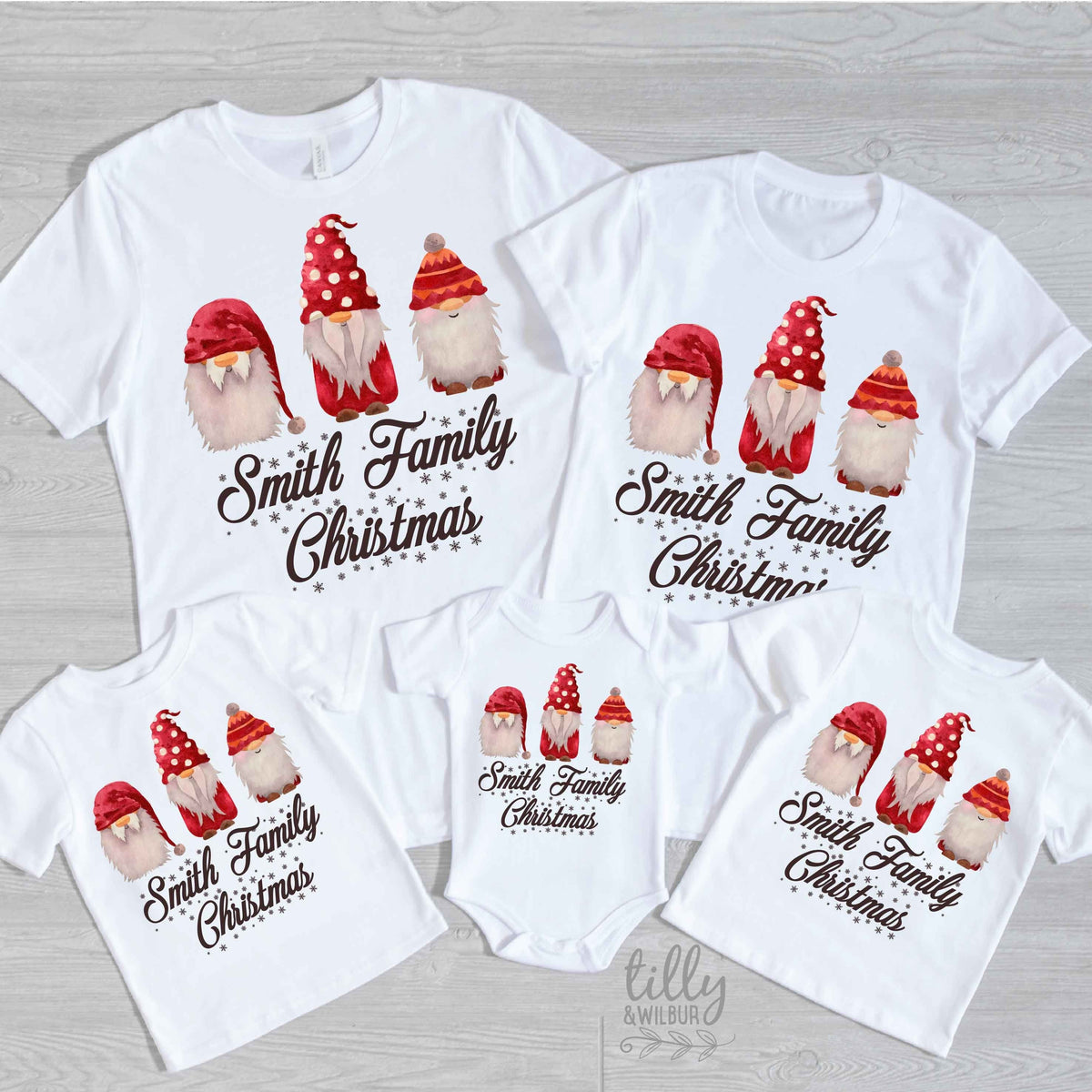 *MORE COLOURS AVAILABLE* Custom Surname Gnome Family Christmas T-Shirts