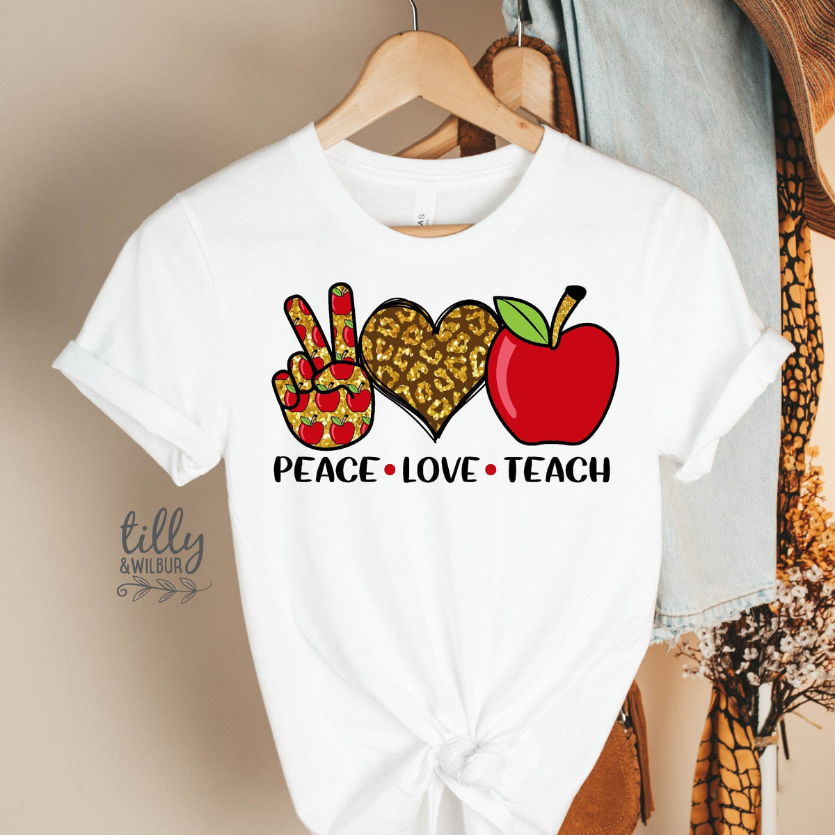 Teacher T-Shirt – Peace Love Teach Leopard Print Tee