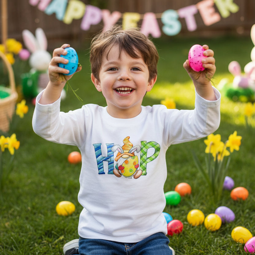 HOP Easter Gnome Shirt | Kids Easter Shirt | Easter Egg Hunt Shirt | Baby Toddler Easter Outfit Australia