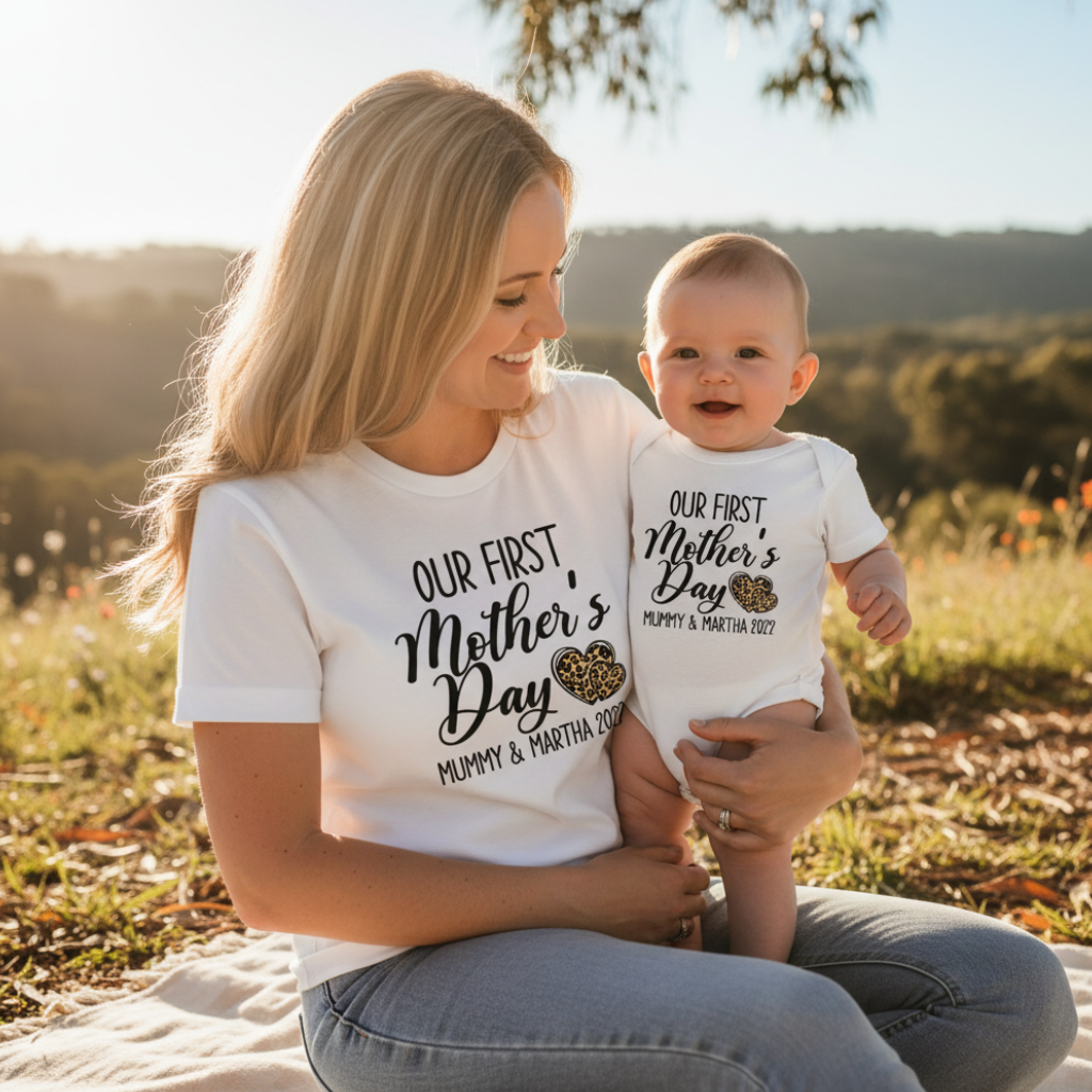 Personalised Our First Mother's Day Matching T-Shirt &amp; Bodysuit