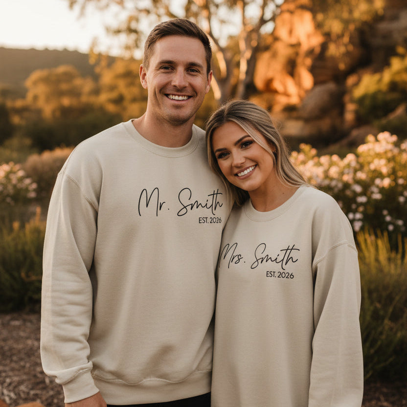 Personalised Mr & Mrs Jumpers - Wedding Jumpers with Name & Year