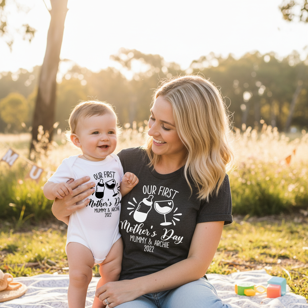 Personalised First Mother's Day Matching Set – Bottle &amp; Wine