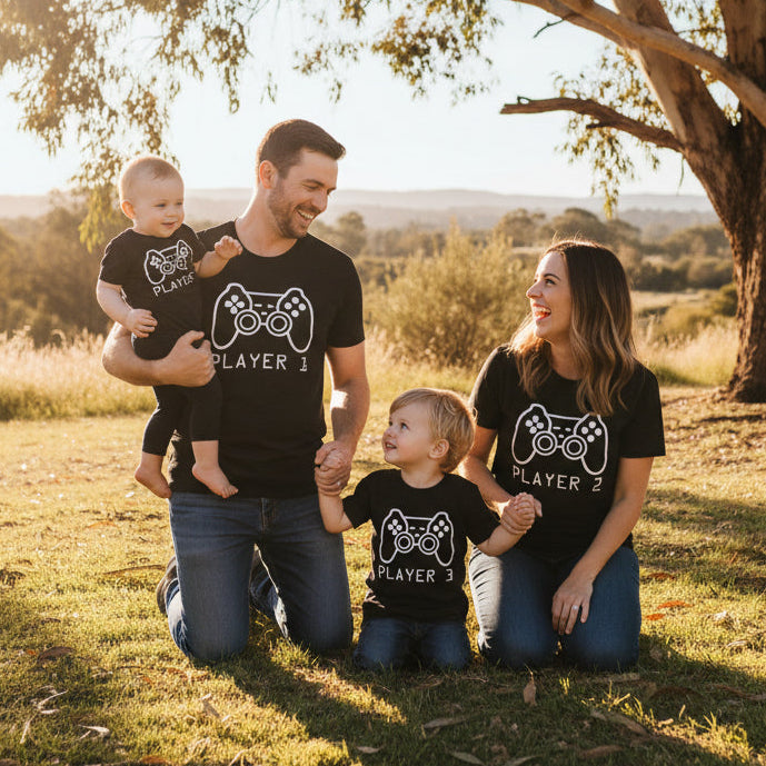 Player 1 2 3 4 – Matching Family Gamer Tees &amp; Bodysuit