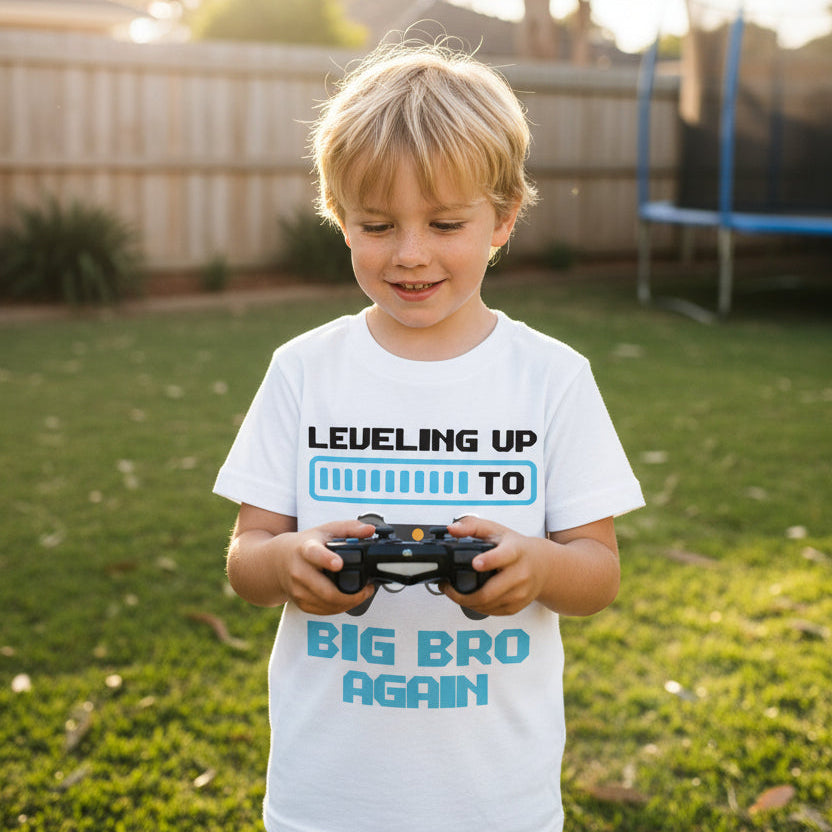 Leveling Up To Big Bro Again gamer big brother announcement t-shirt by Tilly&Wilbur