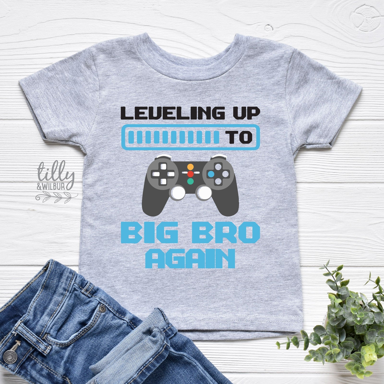 Leveling Up To Big Bro Again gamer big brother announcement t-shirt by Tilly&Wilbur