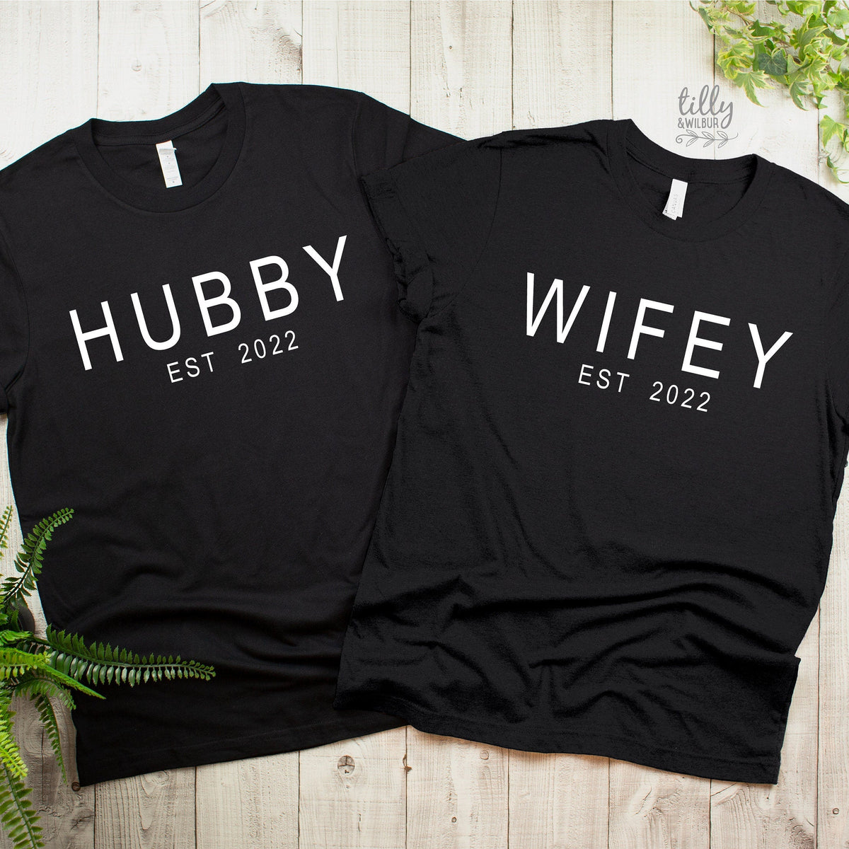 Hubby & Wifey Matching T-Shirts - Personalised Est Year
