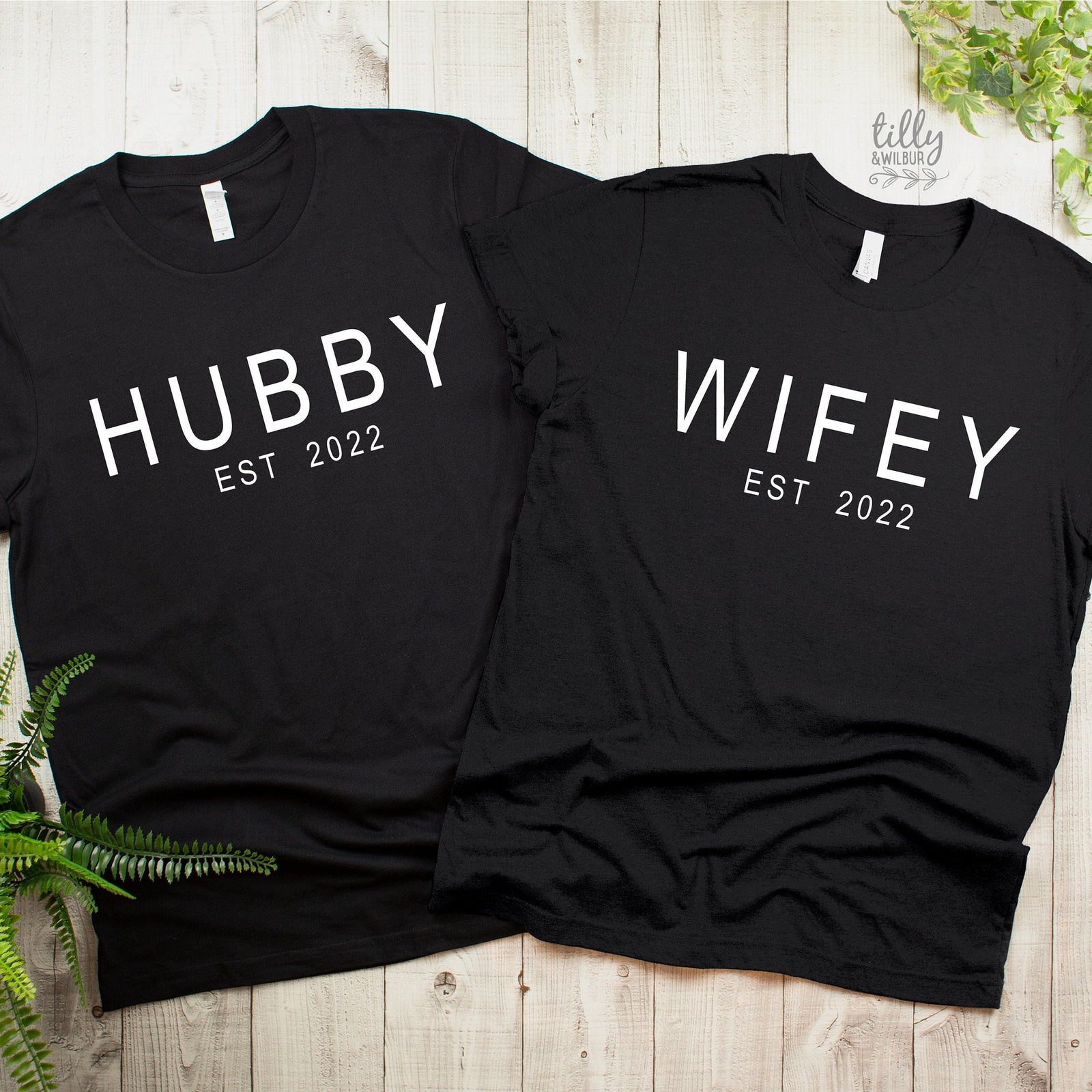 Hubby & Wifey Matching T-Shirts - Personalised Est Year