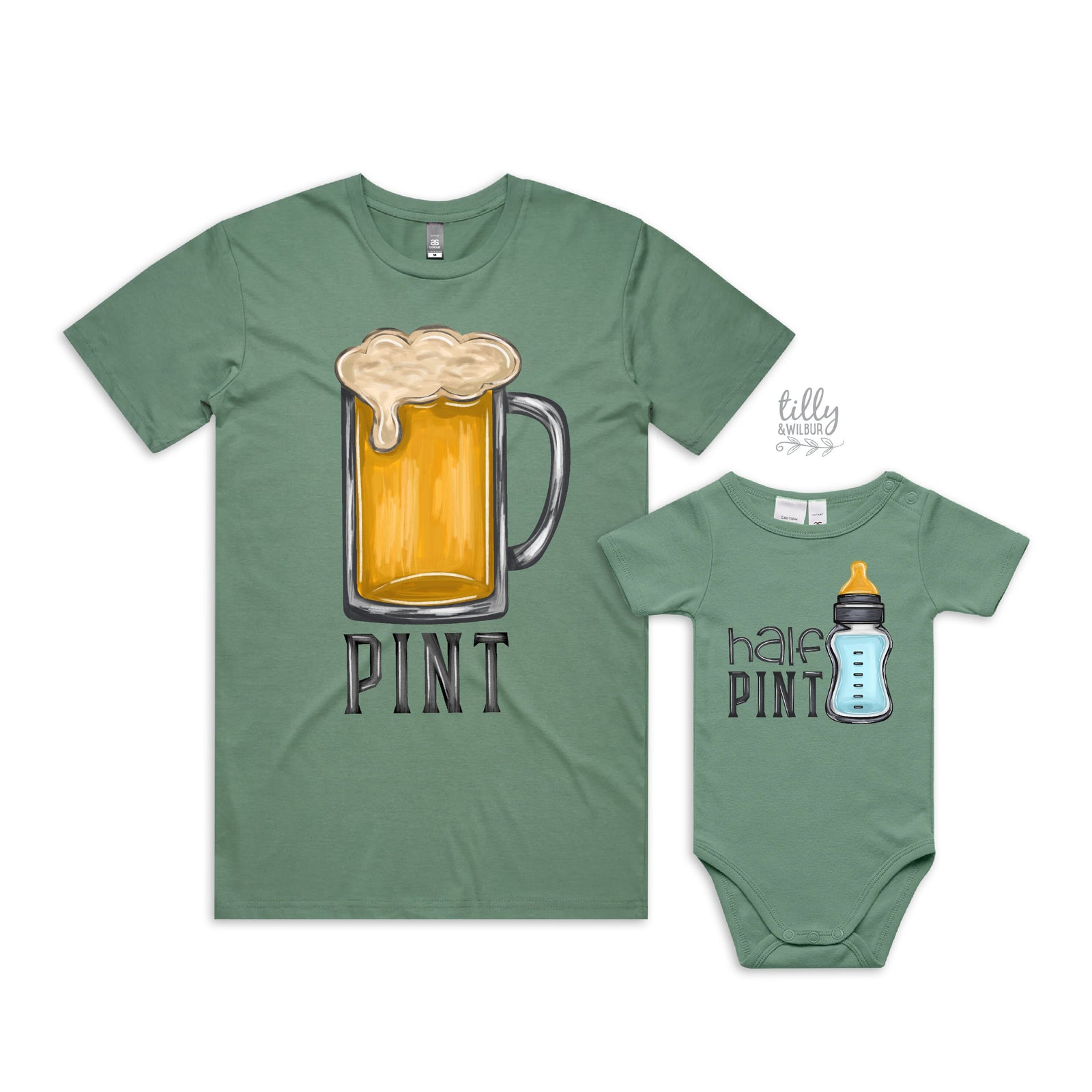 Pint and Half Pint – Matching Dad and Baby Shirt or Bodysuit