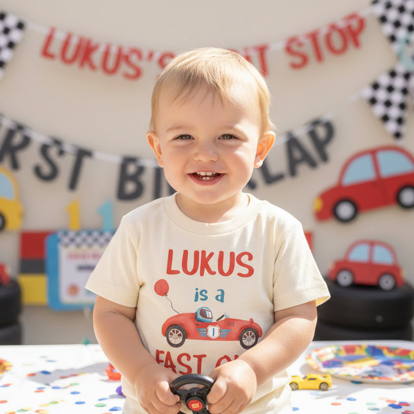 Fast One Birthday Shirt | Race Car First Birthday Shirt Personalised | Boy 1st Birthday Outfit Australia | Custom Name Toddler Birthday Tee