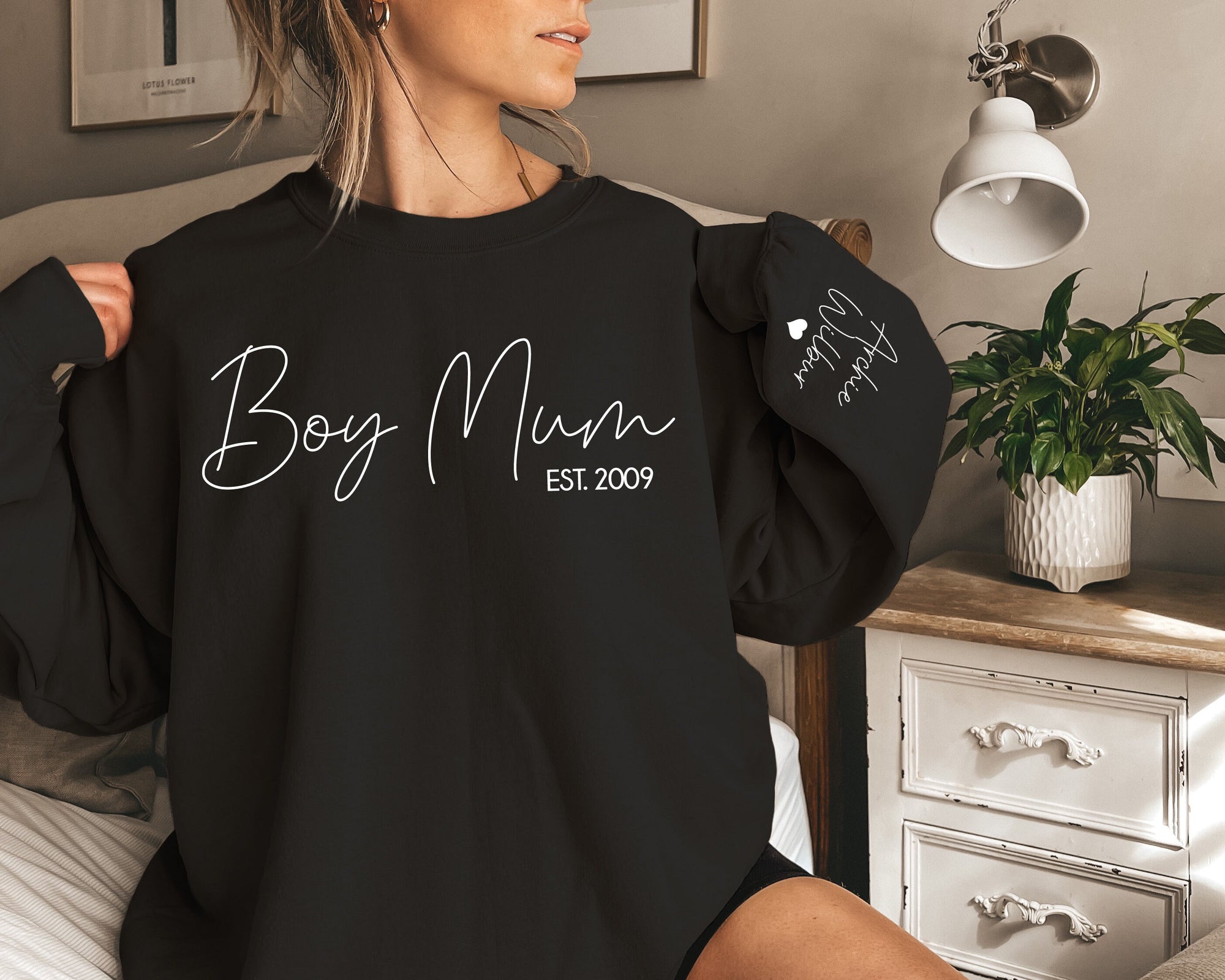 Boy Mum Jumper With Date And Name On Sleeve, Boy Mum Est Sweatshirt, Mothers Day Gift, Personalised Mum Gift, Mum Life Jumper, New Mum Gift
