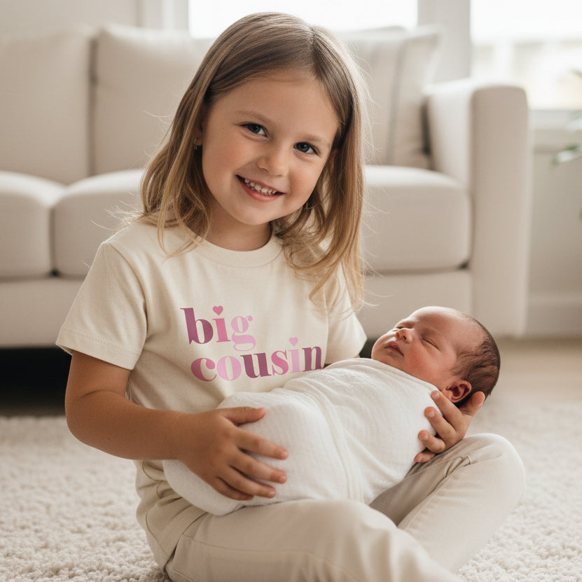 Big Cousin T-Shirt – Pink Big Cousin Announcement Kids Tee
