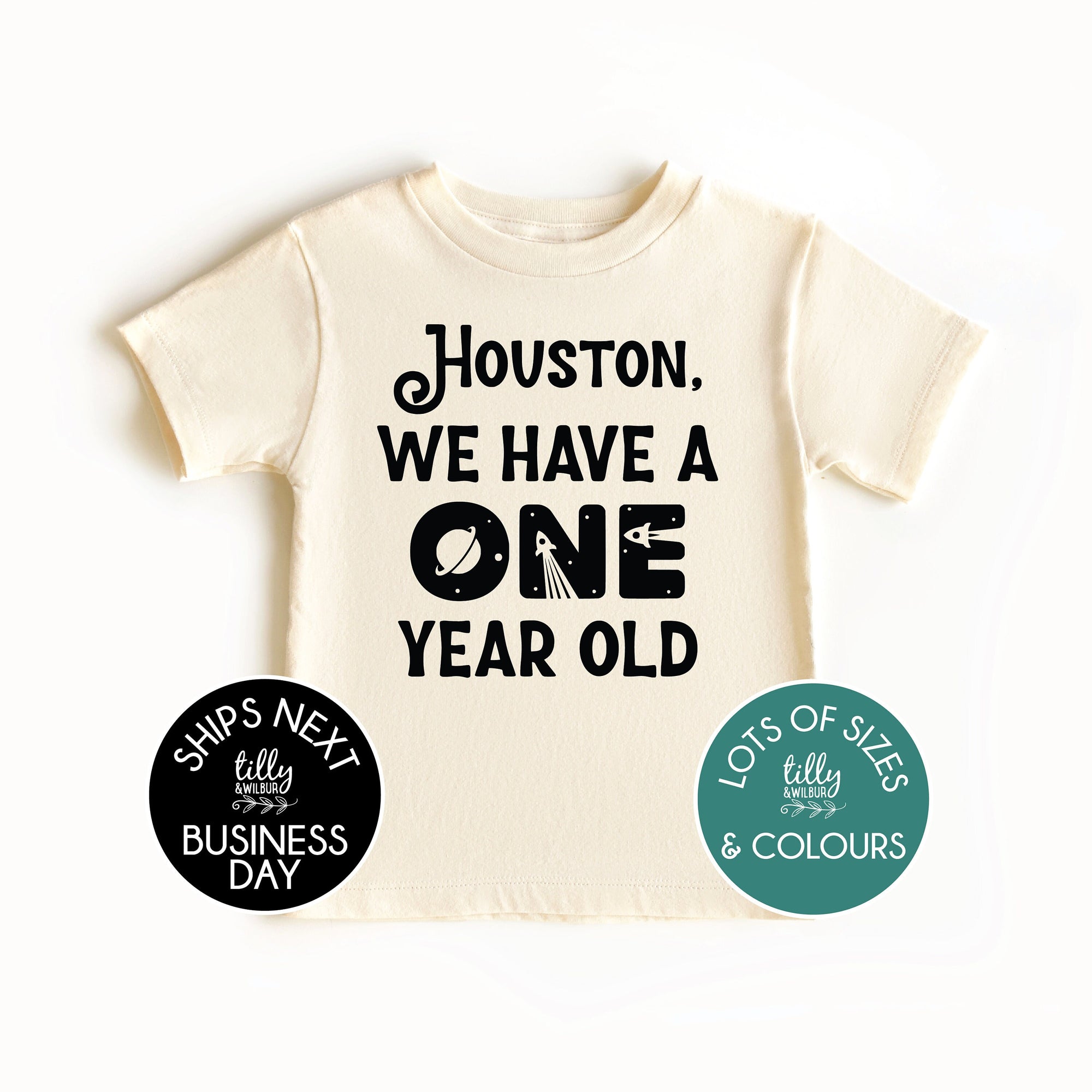 Houston We Have A One Year Old T-Shirt, 1st Birthday Shirt, First Bday, Space Birthday TShirt, Galaxy Birthday Party, Rocket Birthday Theme