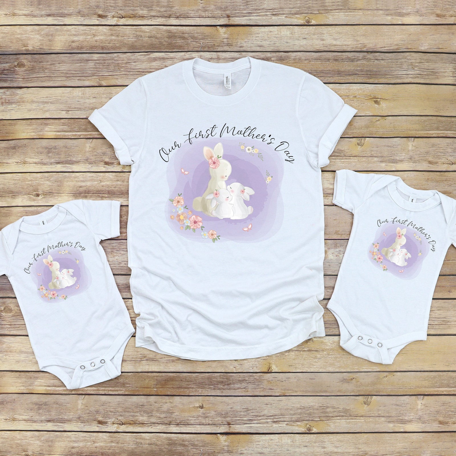 First Mother’s Day Matching Set | Mum & Twins Outfit | Bunny Family Design | Matching Mum & Baby Clothes | Twin Baby Gift