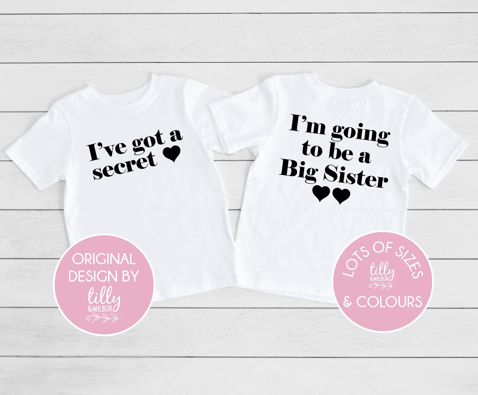 I've Got A Secret Big Sister T-Shirt, I'm Going To Be A Big Sister T-Shirt, Front And Back Design, Pregnancy Announcement, Big Sis T-Shirt