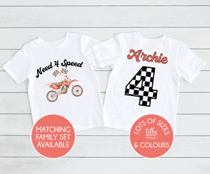 Need Four Speed T-Shirt, Need 4 Speed T-Shirt, Personalised 4th Birthday T-Shirt, Racing Car Birthday, Motorbike Birthday, Pit Crew Matching