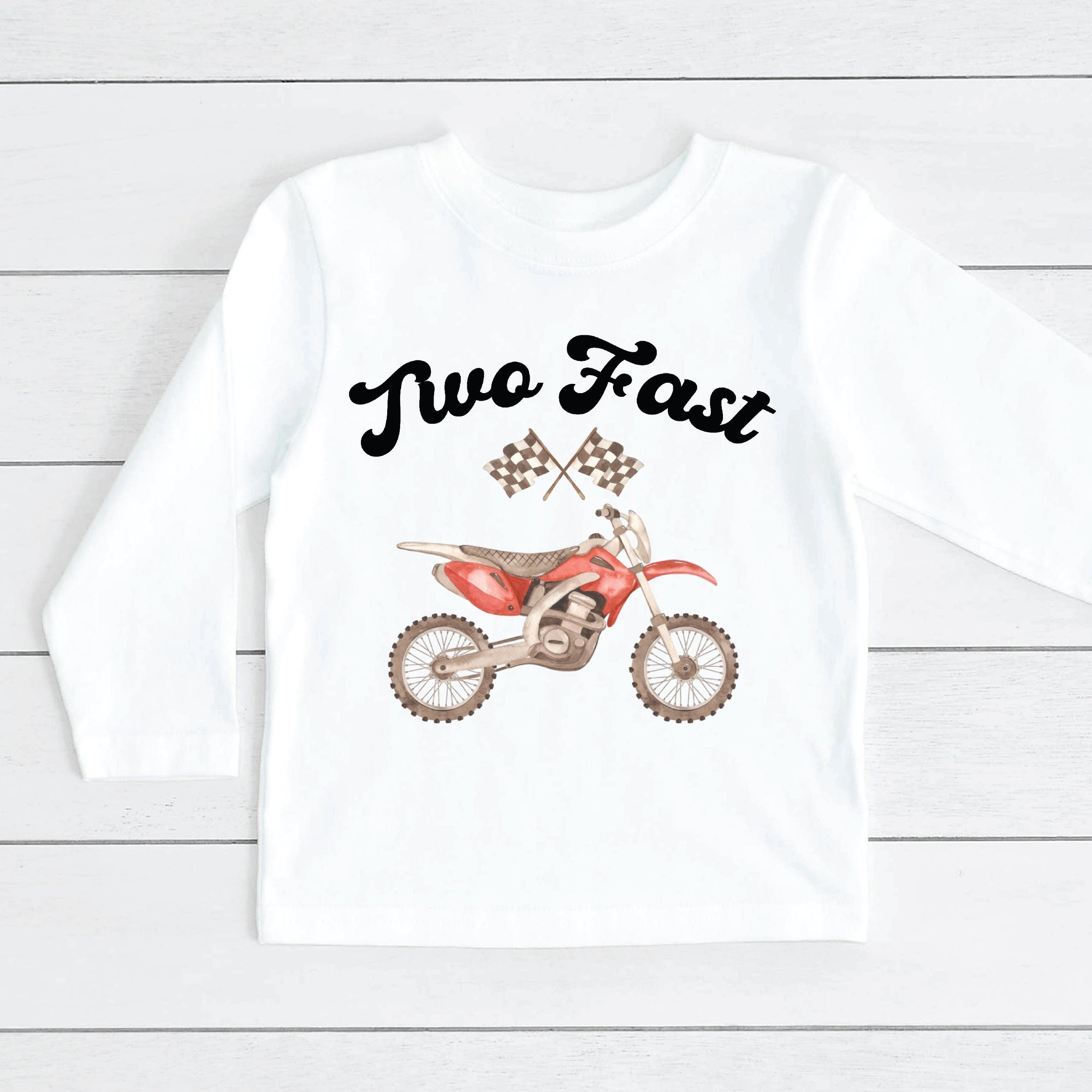 2nd Birthday Long Sleeve T-shirt, Two Fast Motorbike Birthday, 2nd Second Birthday, Two Birthday Gift, Boys 2nd Birthday, Boys Birthday