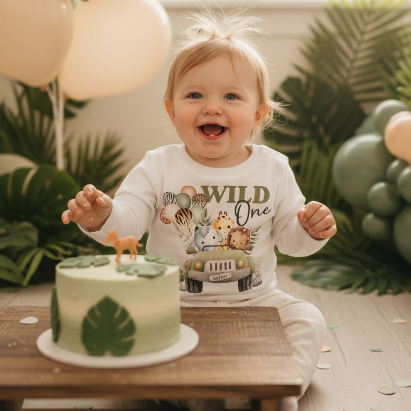 Wild One Safari First Birthday T-Shirt, Safari Baby Birthday Gift, 1st Birthday T-Shirt, 1st Birthday Baby Outfit, Jungle Animal Theme