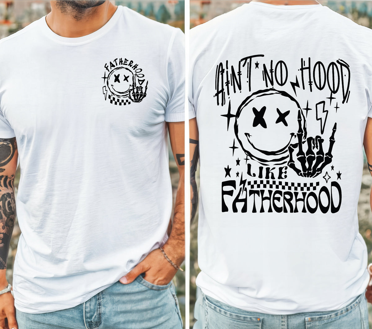 Ain&#39;t No Hood Like Fatherhood T-Shirt, Front And Back Prints, Dad Gift, New Dad Gift, Father&#39;s Day Gift, 1st Father&#39;s Day T-Shirt, Retro