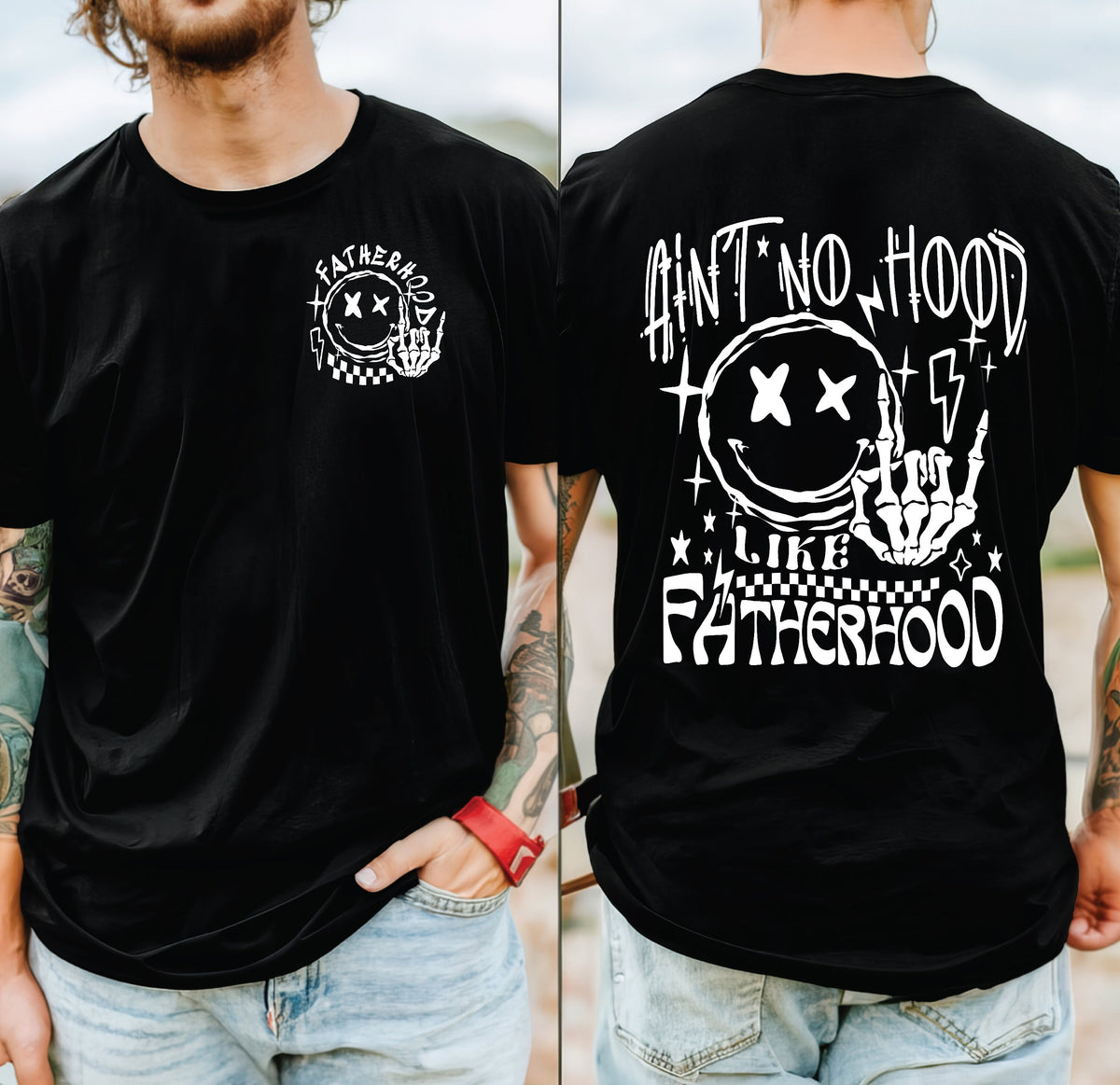 Ain&#39;t No Hood Like Fatherhood T-Shirt, Front And Back Prints, Dad Gift, New Dad Gift, Father&#39;s Day Gift, 1st Father&#39;s Day T-Shirt, Retro