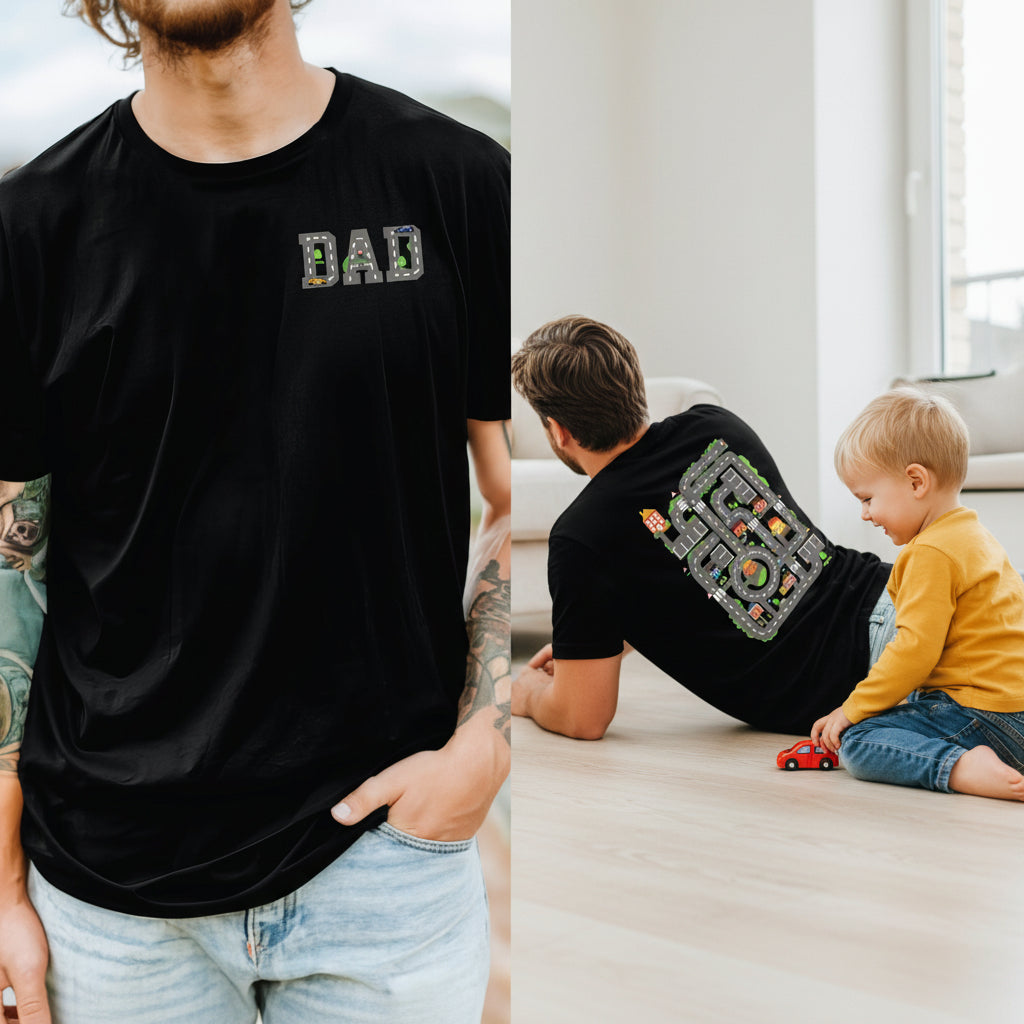 Dad's Car Track Hoodie, Front And Back Print, Cars On Daddy's Back, Funny Father's Day Gift, Racing Dad, Mechanic Dad, Back Massage Jumper