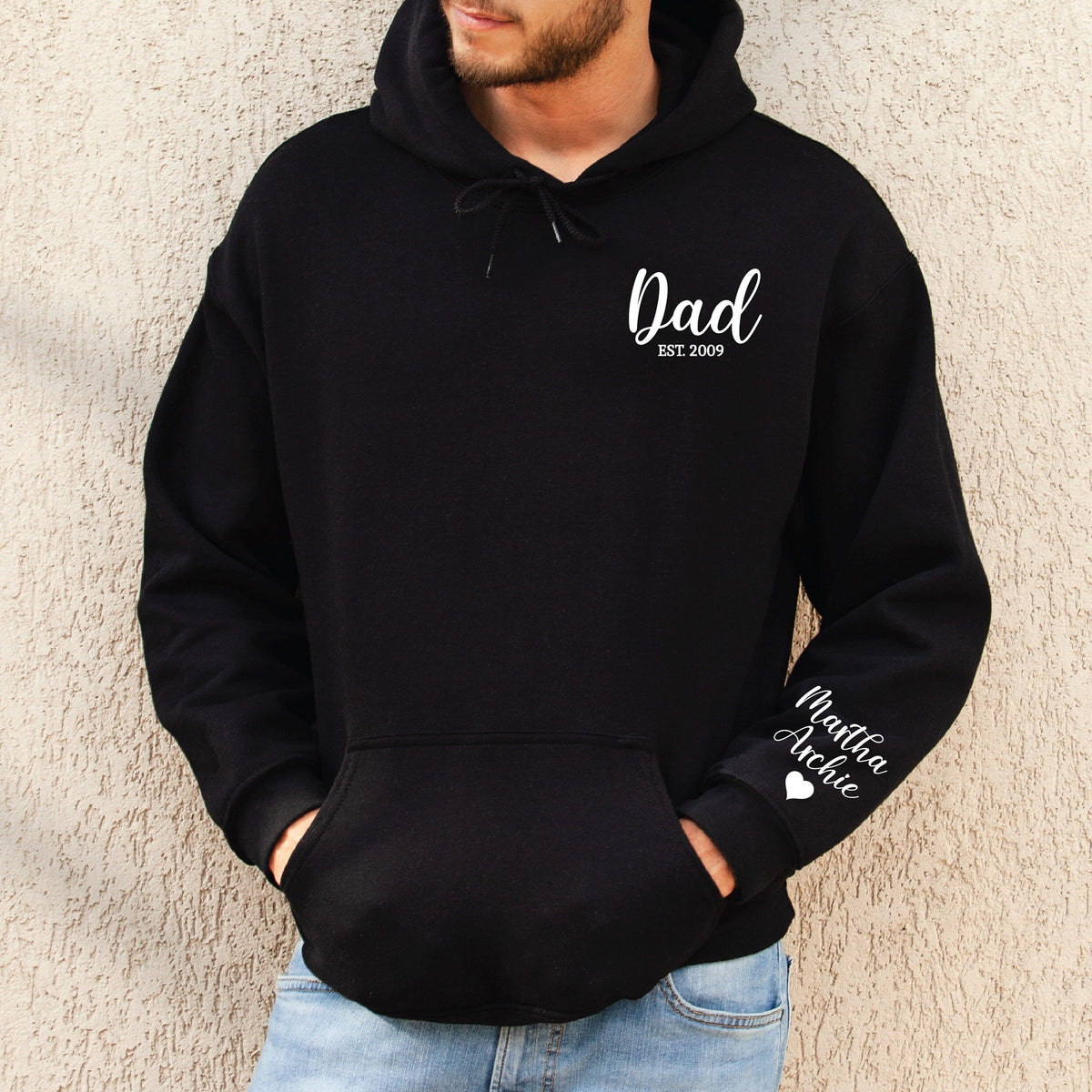 Dad Hoodie With Date And Name On Sleeve - Main Image