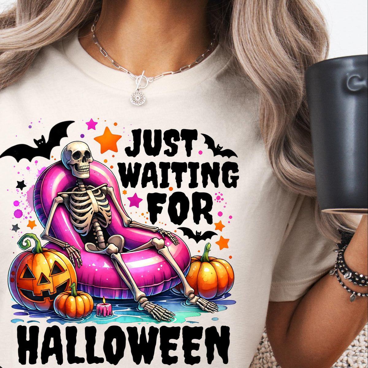 Just Waiting For Halloween T-shirt, Retro Halloween T-shirt, Pumpkin T-shirt, Pool, Witchy Bats Shirt, Sexy Halloween T-shirt, Spooky Vibes