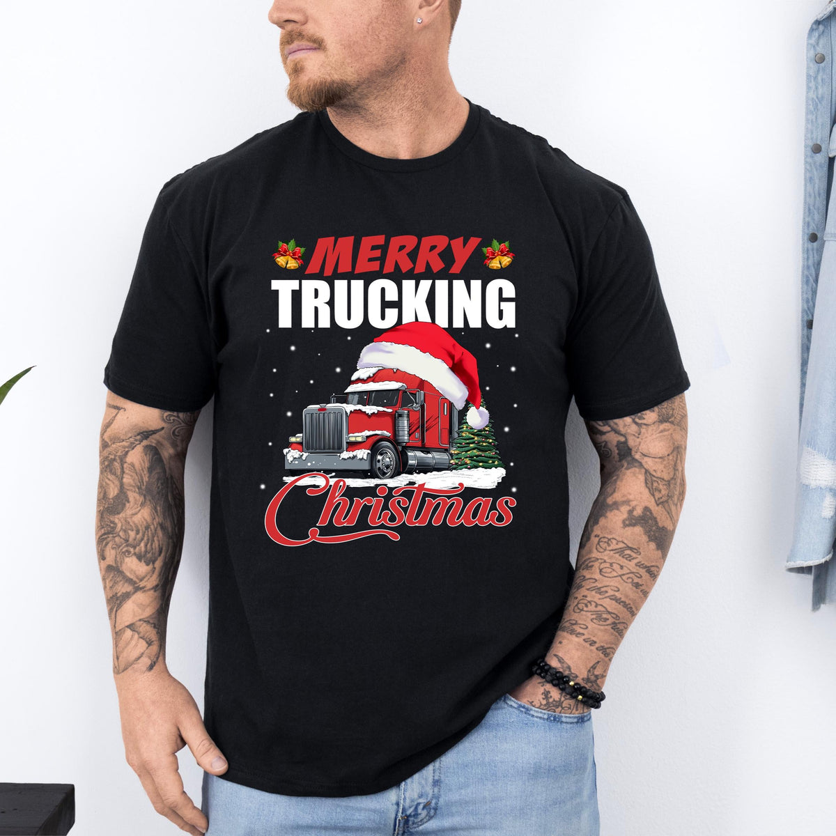 Merry Truckin&#39; Christmas Men&#39;s T-Shirt, Truck Christmas T-Shirt, Merry Christmas T-Shirt, Truckin Christmas Men&#39;s T-Shirt, Christmas T-Shirt
