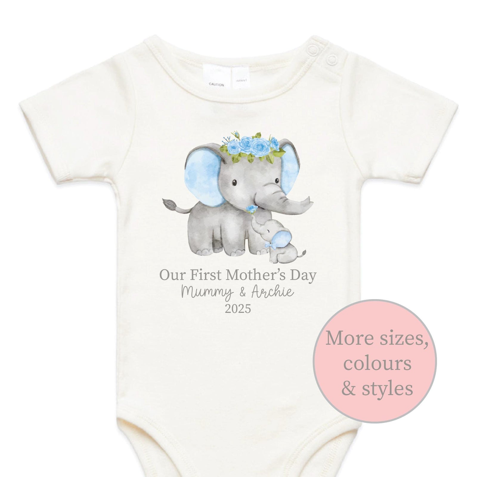 Personalised Our First Mother's Day 2025 Bodysuit, Elephant Mother And Child, Mother's Day Gift, Mother's Day Bodysuit, 1st Mother's Day