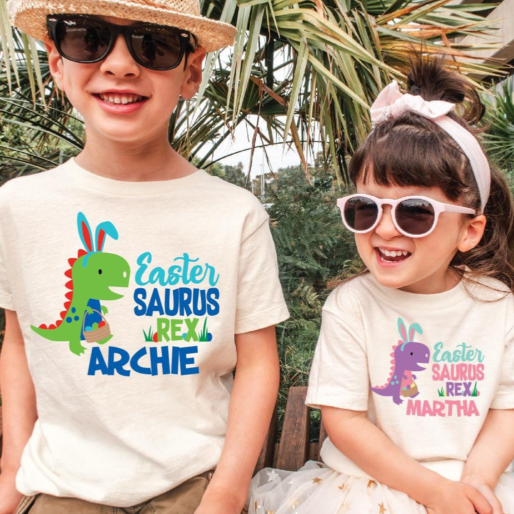 Easter T-Shirt With Name, Custom Easter T-Shirt, Personalised Easter Gift, Easter Saurus Rex Shirt, Easter Bunny T-Shirt, Easter Egg Hunt