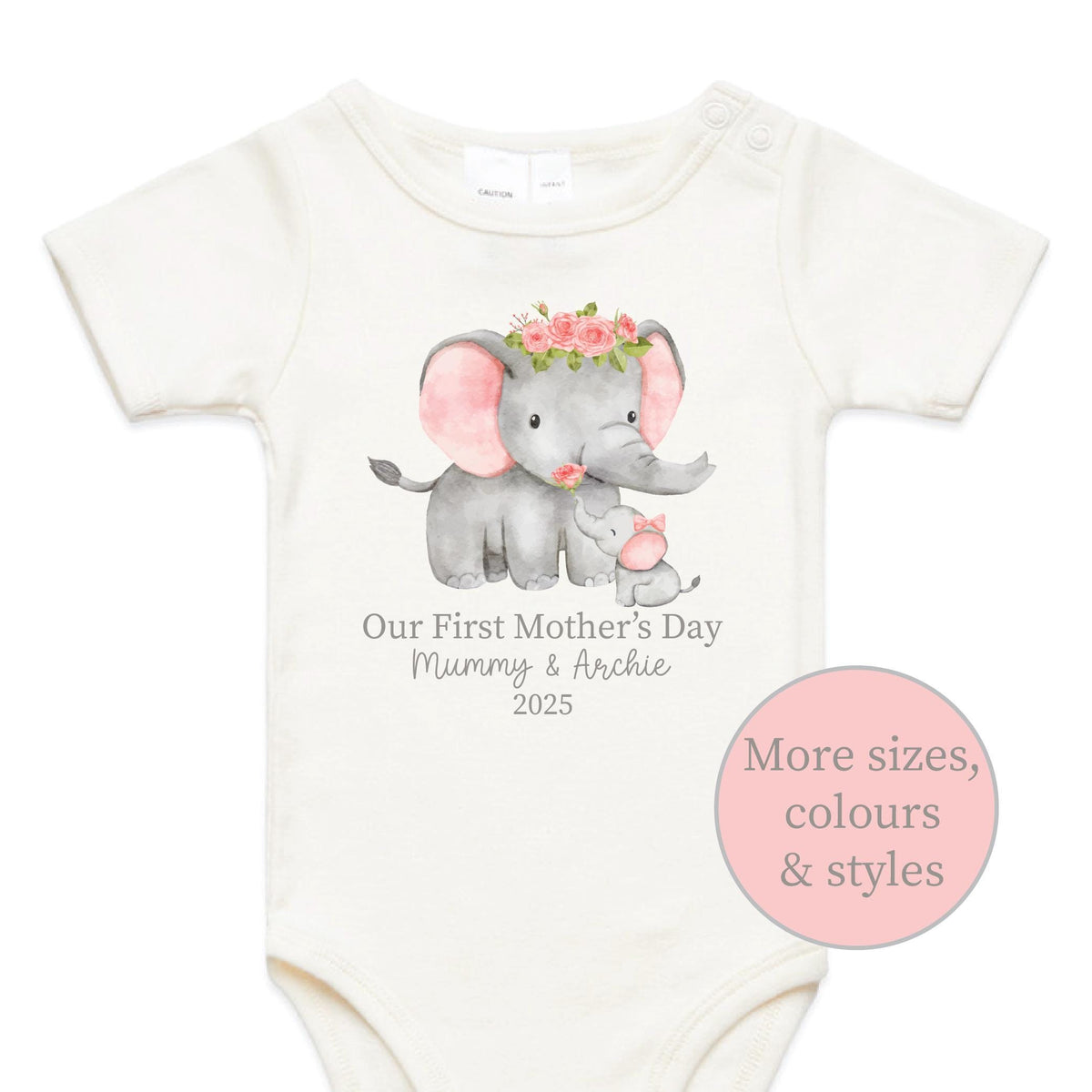 Personalised Our First Mother&#39;s Day 2025 Bodysuit, Elephant Mother And Child, Mother&#39;s Day Gift, Mother&#39;s Day Bodysuit, 1st Mother&#39;s Day