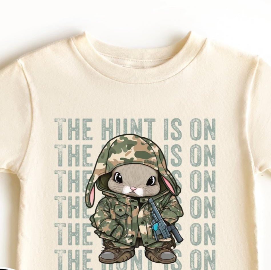 Easter T-Shirt, The Hunt Is On T-Shirt Camo Easter Bunny T-Shirt, Easter Gift, Easter Shirt, Camouflage Rabbit, Easter Egg Hunt T-Shirt
