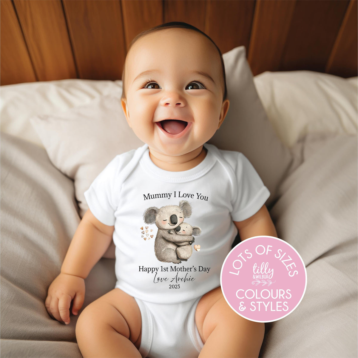 Personalised Our First Mother&#39;s Day Bodysuit, 1st Mother&#39;s Day Baby Gift, Koala Mother And Joey, Custom First Mother&#39;s Day Baby Outfit
