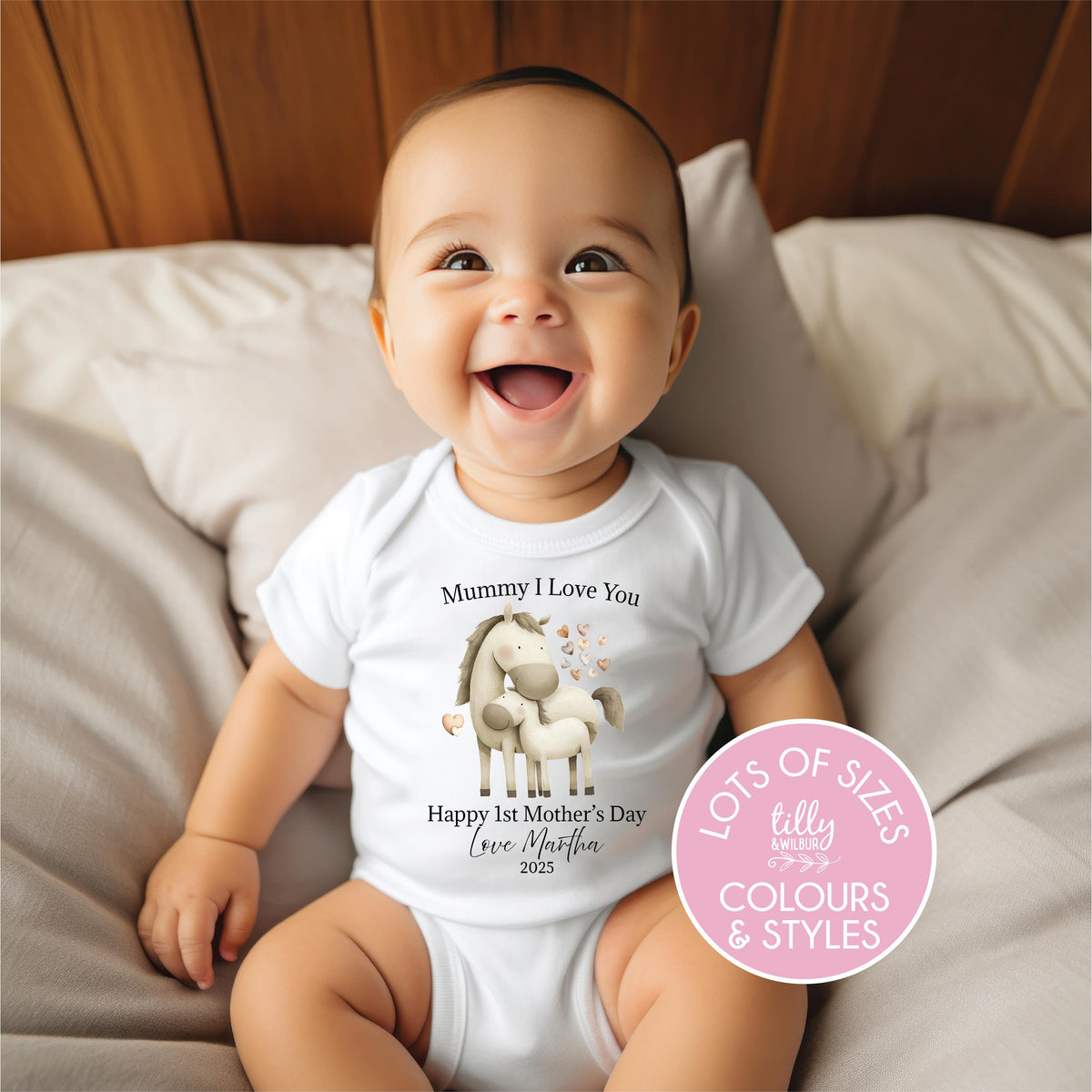 Personalised Our First Mother&#39;s Day Bodysuit, 1st Mother&#39;s Day Baby Gift, Horse And Foal, Custom First Mother&#39;s Day Baby Outfit