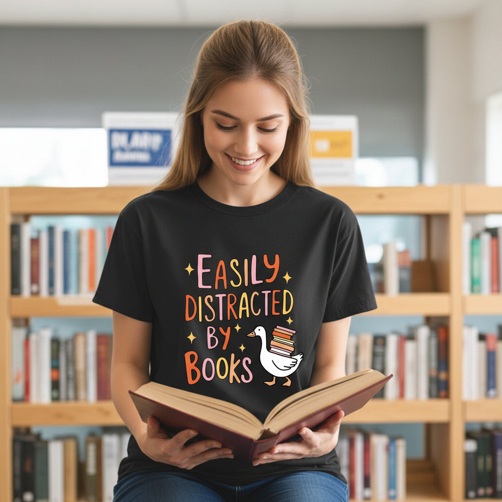Easily Distracted By Books T-Shirt, Book Week T-Shirt, Book Lover T-Shirt, Book Gift, Reading T-Shirt, Librarian T-Shirt, Teacher Book Week