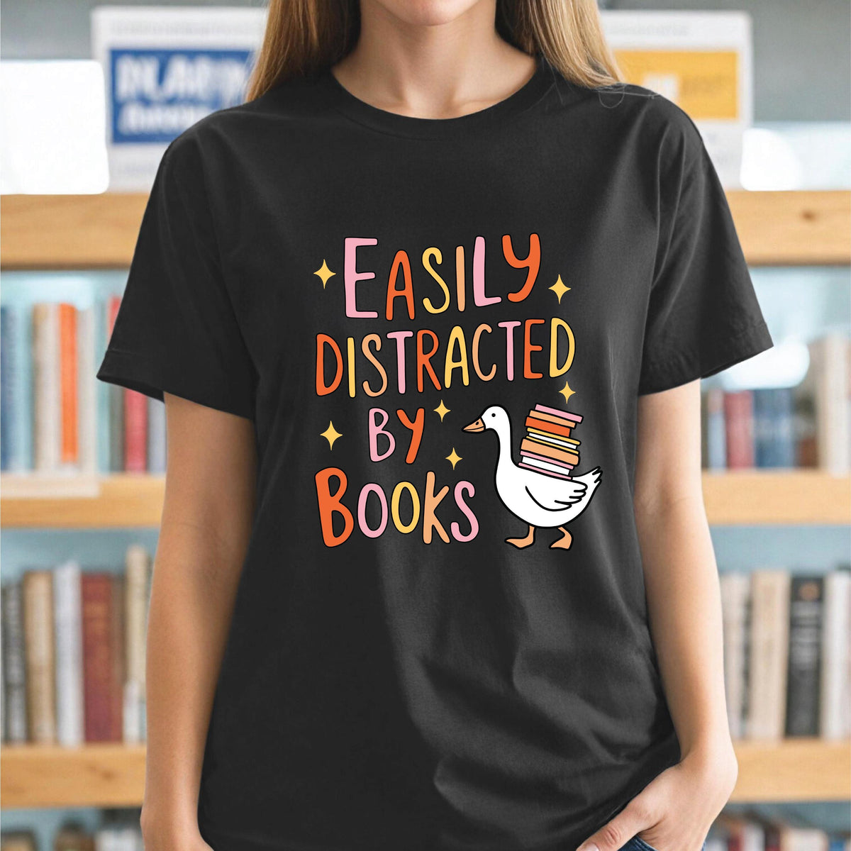 Easily Distracted By Books T-Shirt - Funny Book Lover Tee