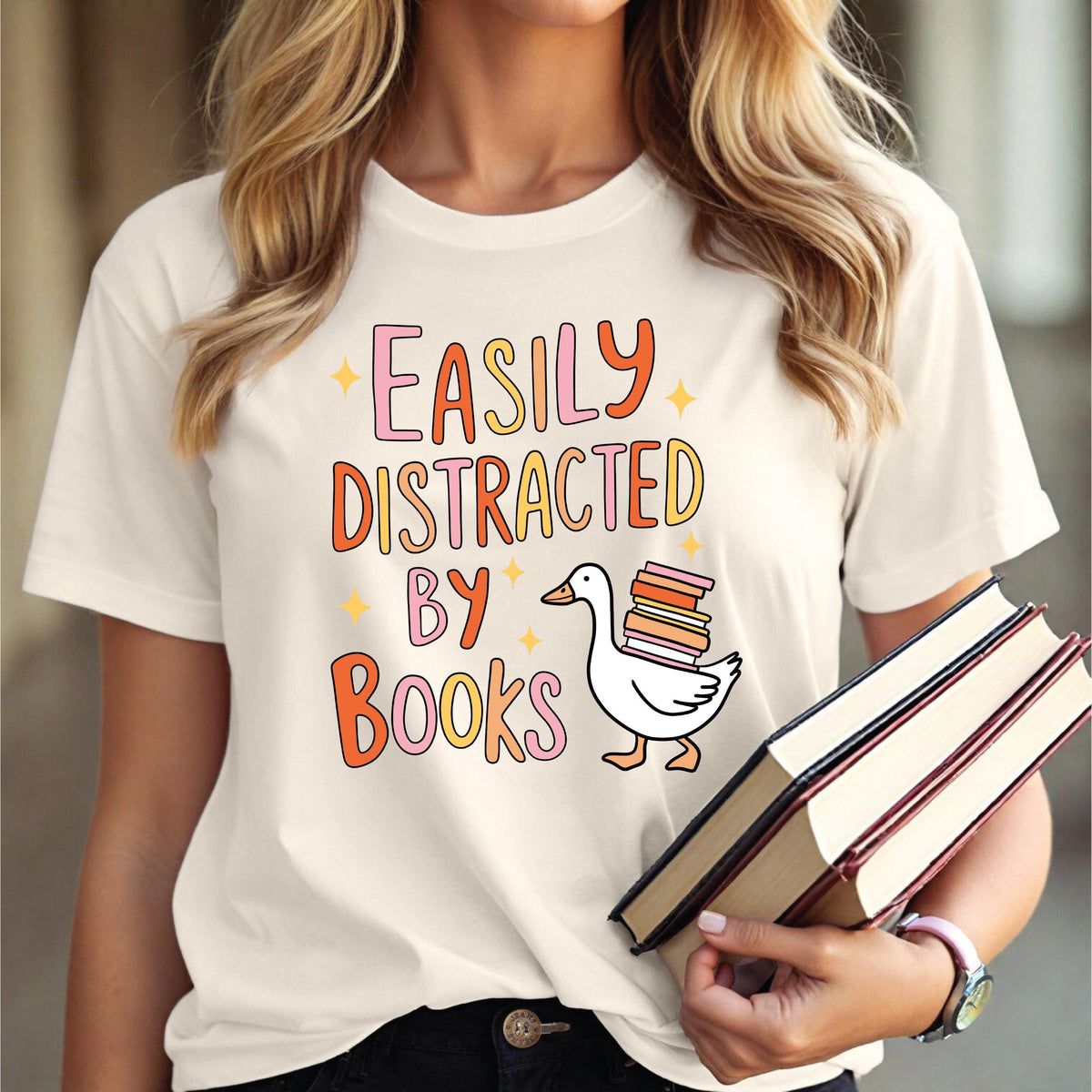 Easily Distracted By Books T-Shirt - Funny Book Lover Tee