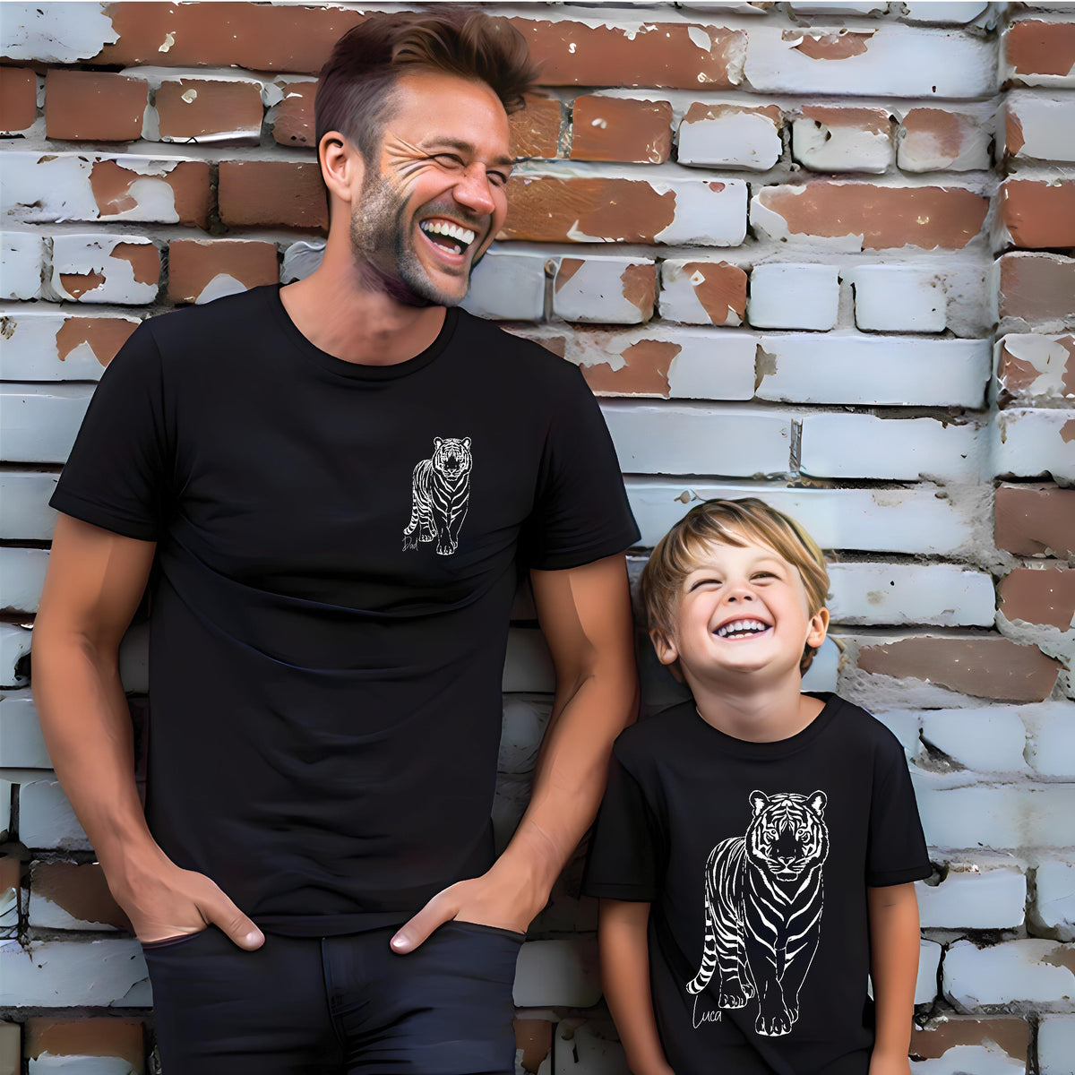 Matching Tiger Shirts for Father &amp; Child, More Colours / Styles, Custom Name Daddy and Me T-Shirts – Animal Matching Outfits – Father&#39;s Day