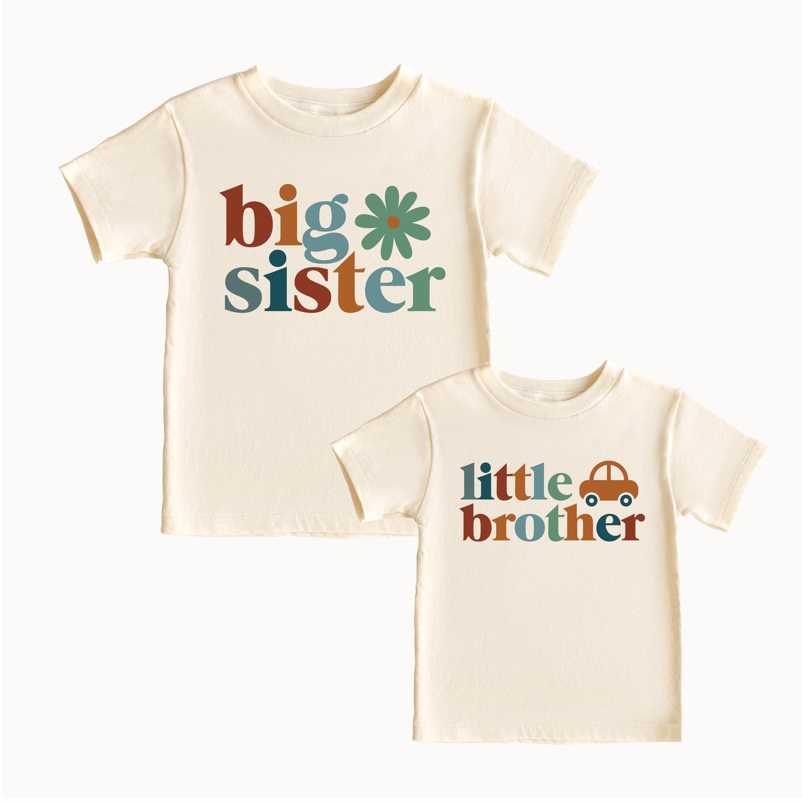 Big Sister And Little Brother Set With Flower And Car Designs – Matching Sibling Shirts | Big Brother Little Sister Shirts | Sibling Gifts