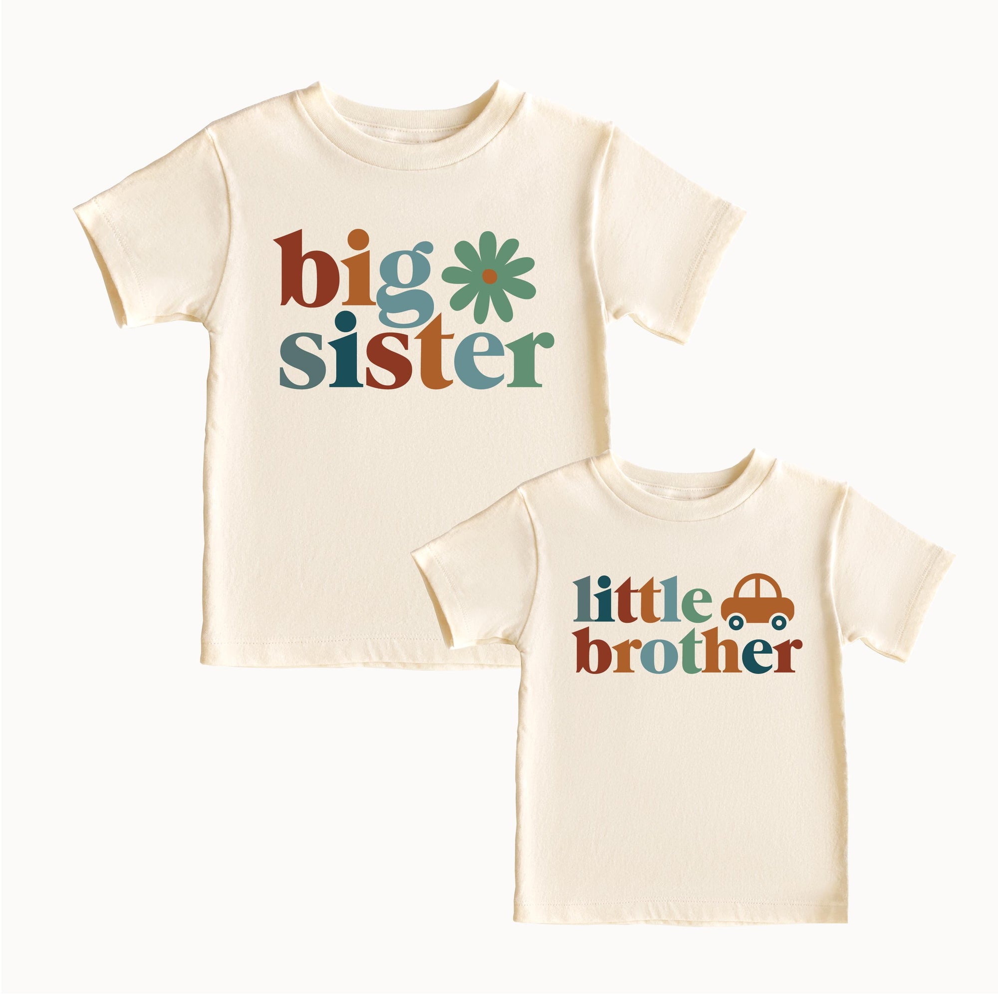 Big Sister And Little Brother Set With Flower And Car Designs – Matching Sibling Shirts | Big Brother Little Sister Shirts | Sibling Gifts