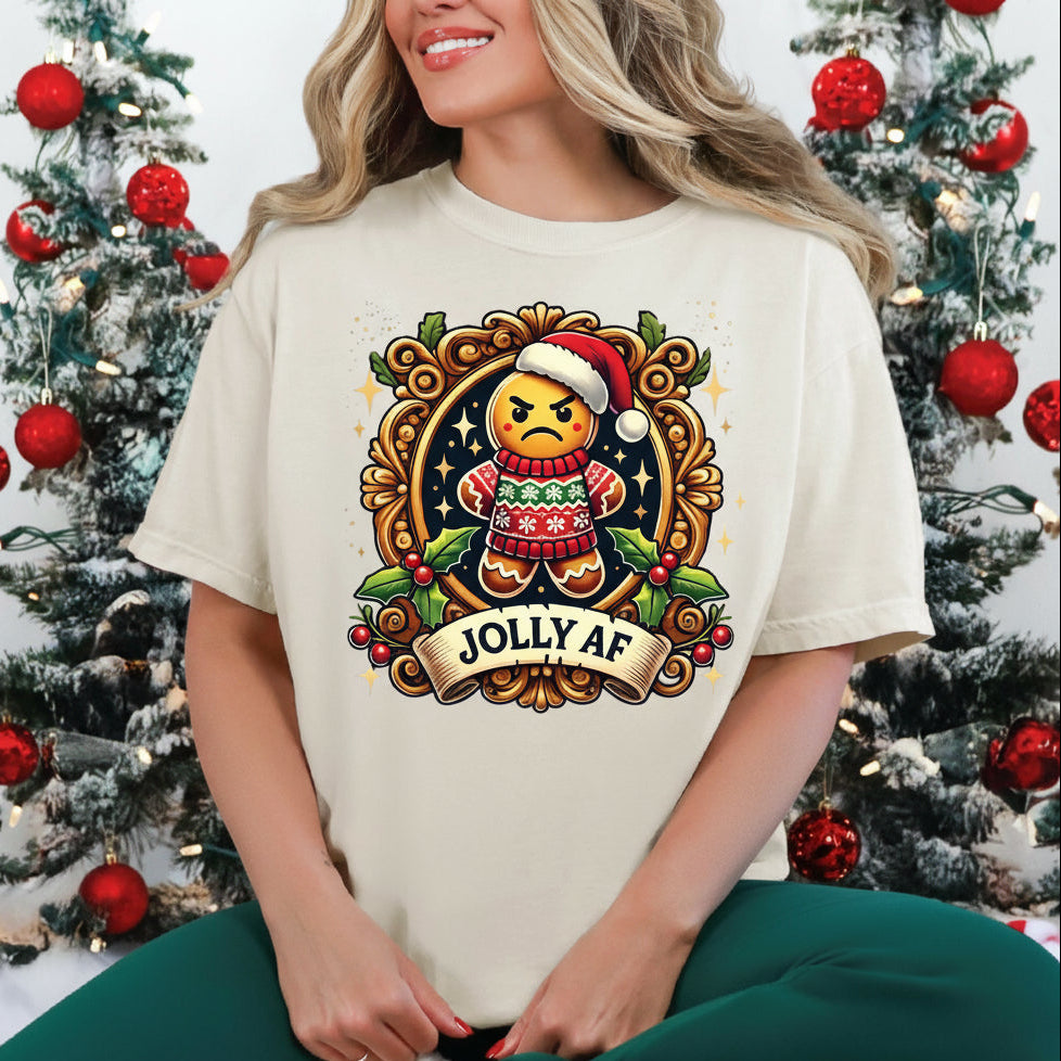 Jolly AF T-Shirt, Funny Christmas T-Shirt, Gingerbread Man T-Shirt, Christmas Food T-Shirt, Funny Christmas Gift, Christmas Sarcasm T-Shirt