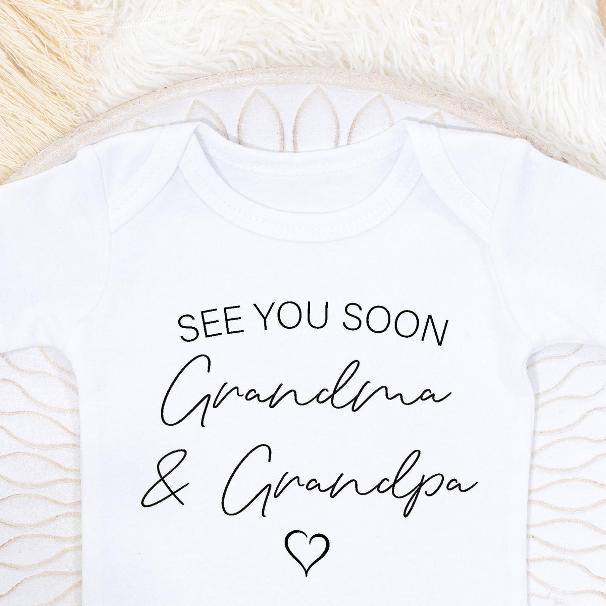 See You Soon Grandma &amp; Grandpa Baby Bodysuit • Custom Baby Announcement Outfit • Personalised Grandparent Reveal Gift • Ships Next Day