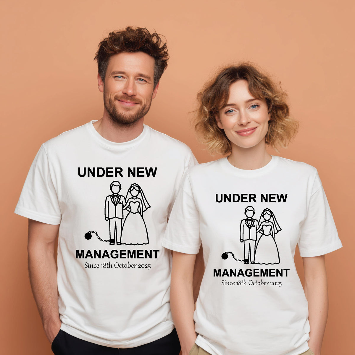 Under New Management Couple T-Shirts – Funny Wedding Shirts, Bride / Groom Gift, Newlywed Matching Tees, Multiple Sizes &amp; Colours, Honeymoon